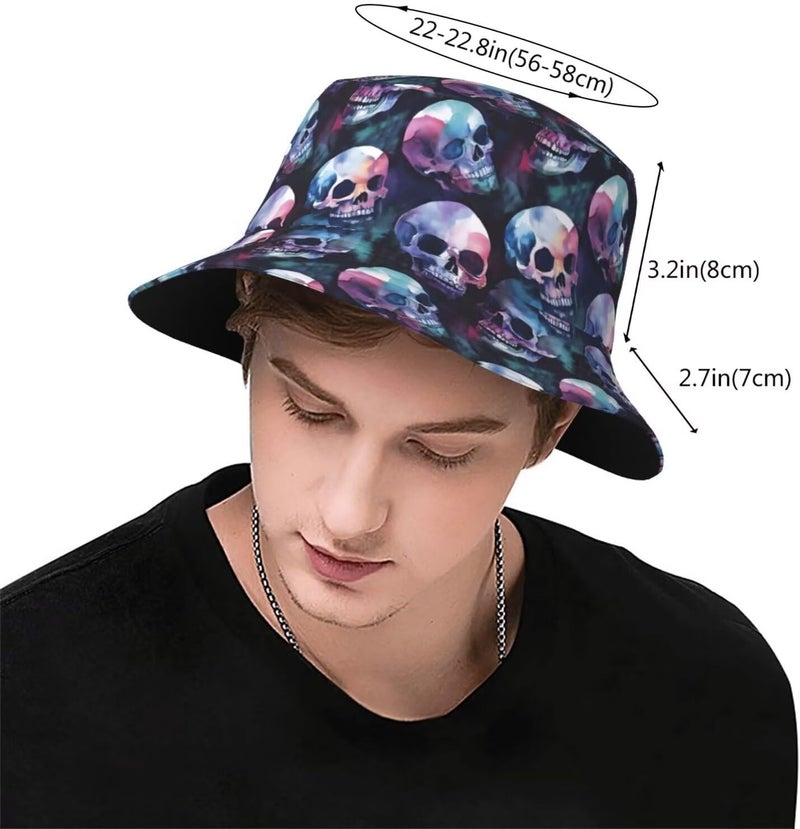 YYFD Halloween Bucket Hat for Women Men Watercolor Gothic Skull Hat Holiday Party Cap Outdoor Travel Sun Caps - Image 3